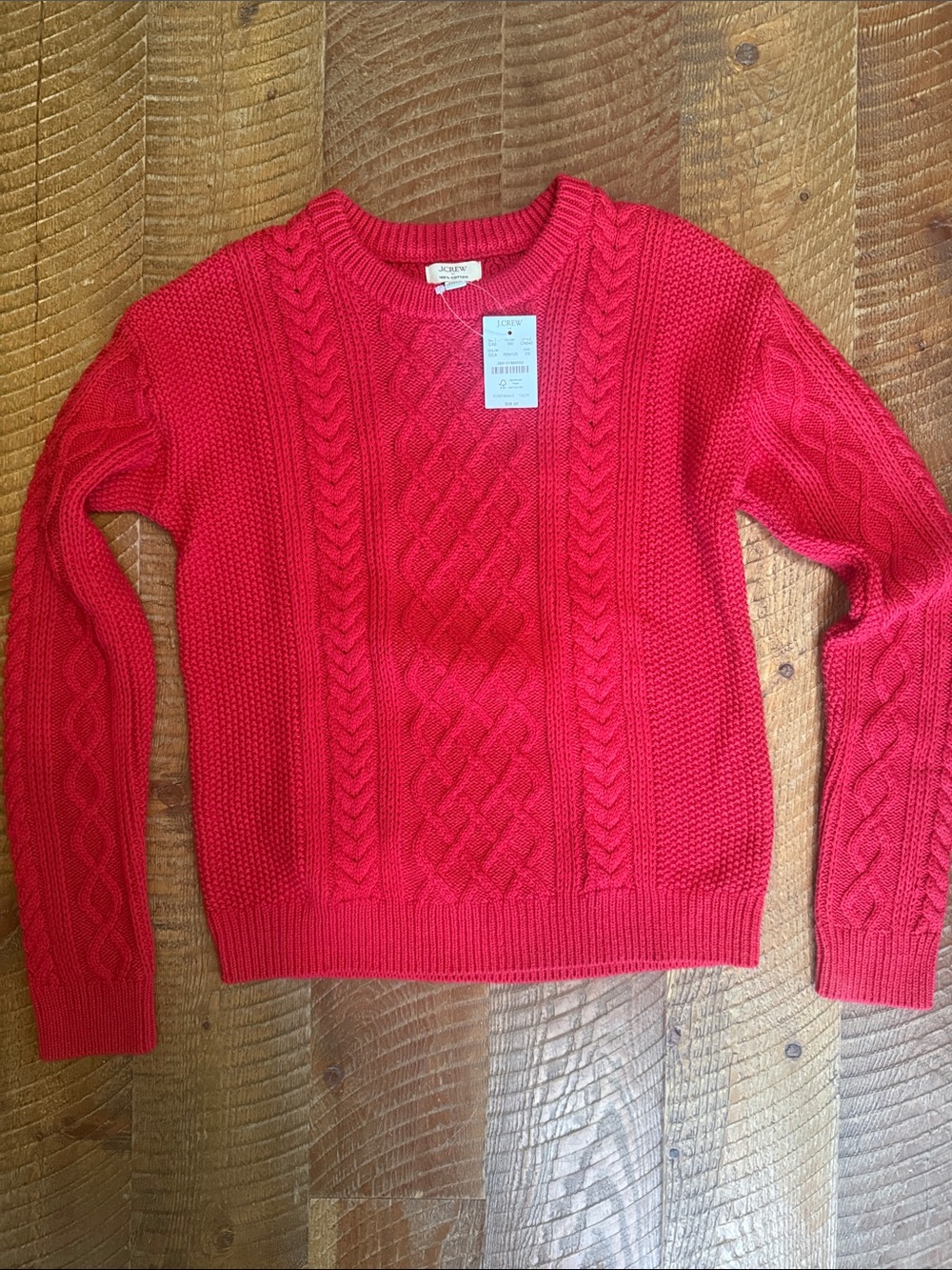 J. Crew Bright Red Cable-Knit Crewneck Sweater